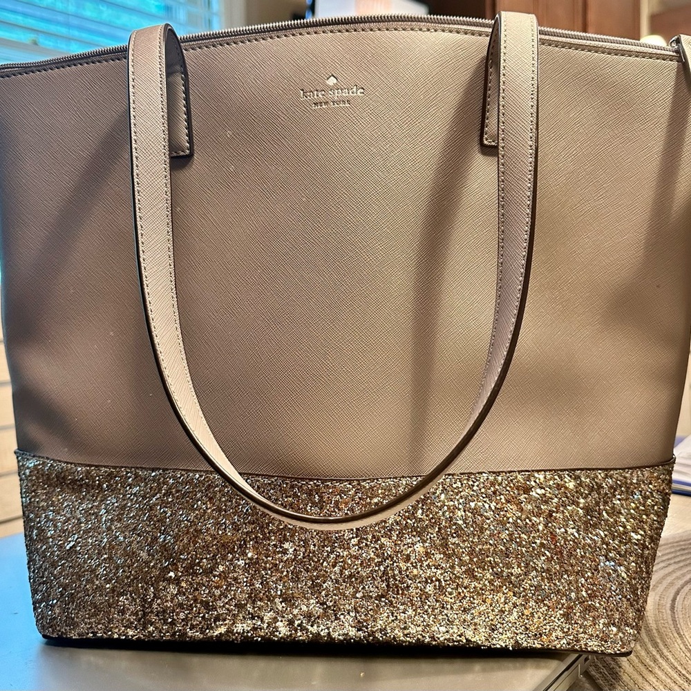 Kate Spade NY Greta Taupe Glitter Cityscape Tote Bag
